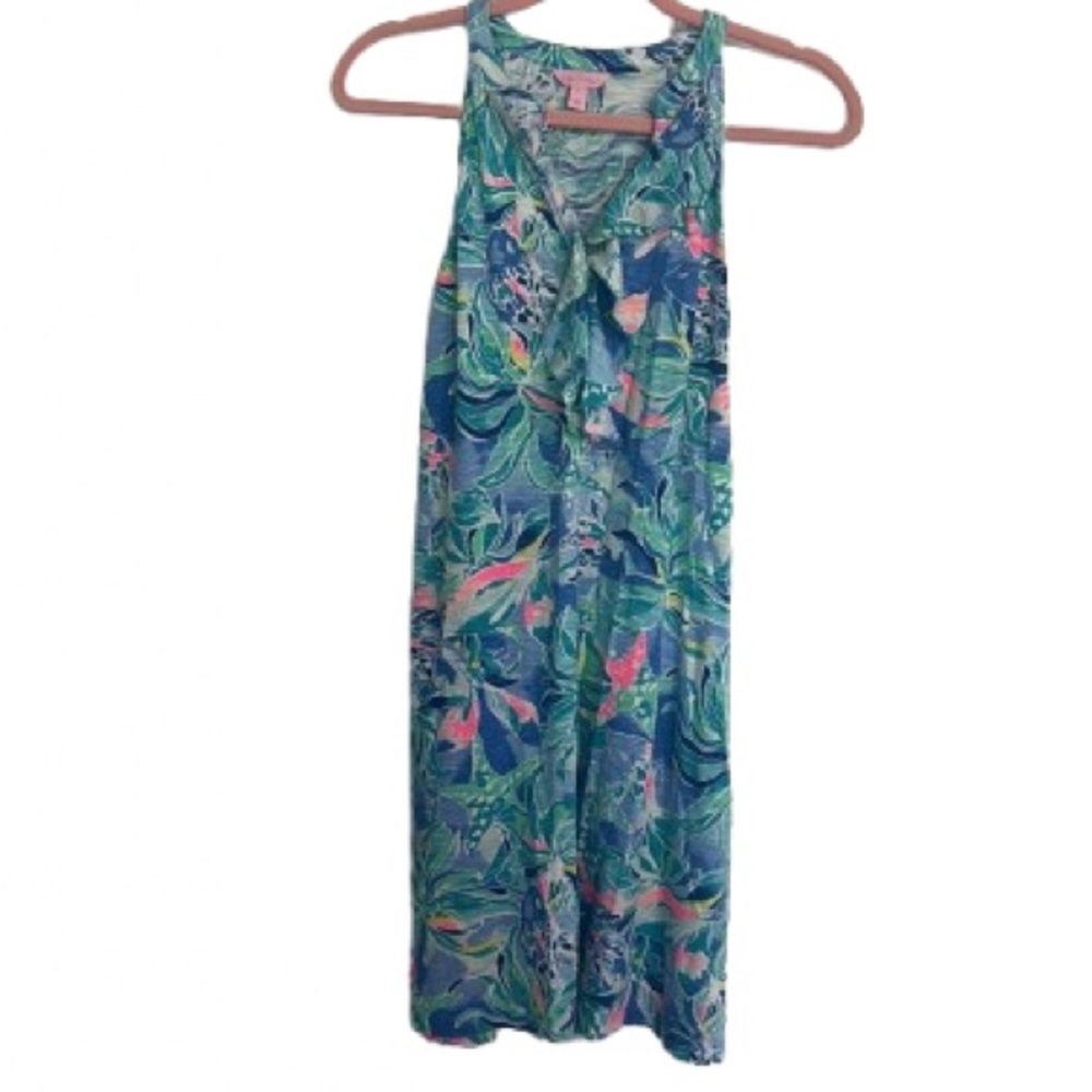 Lilly Pulitzer Shay Dress Shift Coverup Ruffle Bennet Blue Celestial Seas